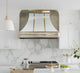 White Stainless Steel Range Hood with Curved Corners and Pot Rack