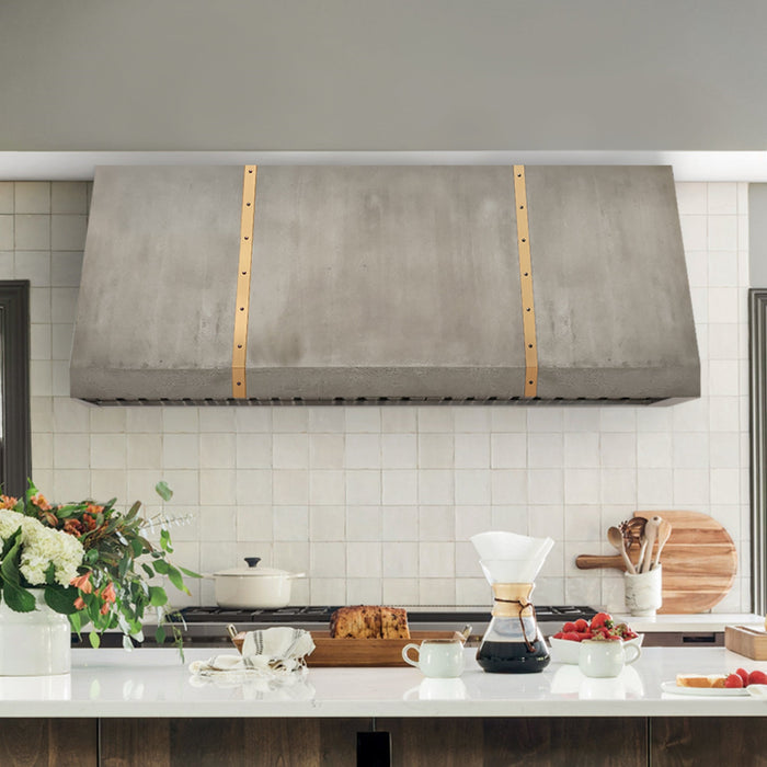 Zinc Range Hood Custom Cement Gray Color with Brass