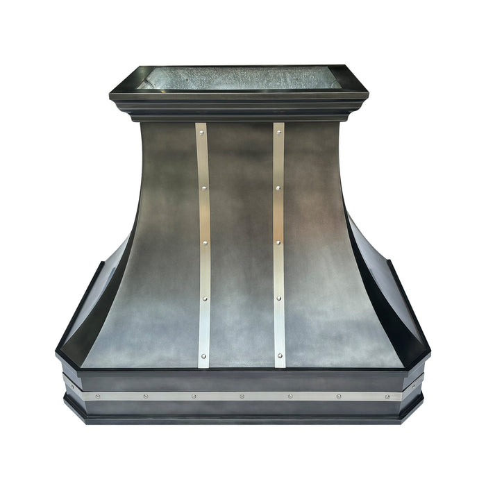 Zinc Range Hood Custom Vintage Blacken with Mirror Bands