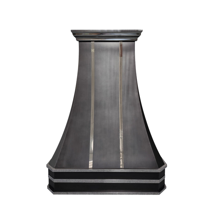 Antique Gray Stainless Steel Range Hood Curved Shape with Polished Bands