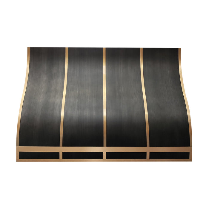 Custom Ogee Luxury Gray Stainless Steel Kitchen Hood with Brass Trim
