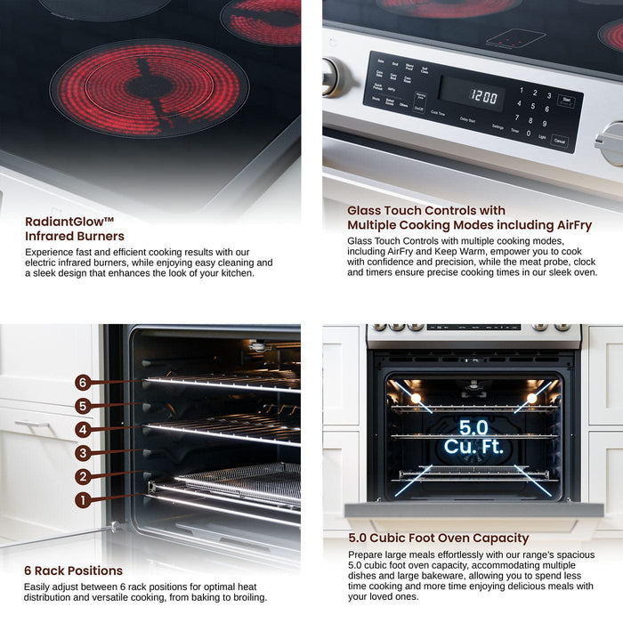 Rangaire 30" Electric Range Self-cleaning Air Fry True Convection Oven Slide-in Stainless Steel RRE303GS