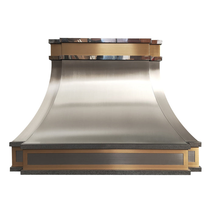 Brushed Stainless Steel Custom Range Hood with Brass Trims