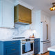 Transitional Kitchen Minimalist Brass Box Range Hood
