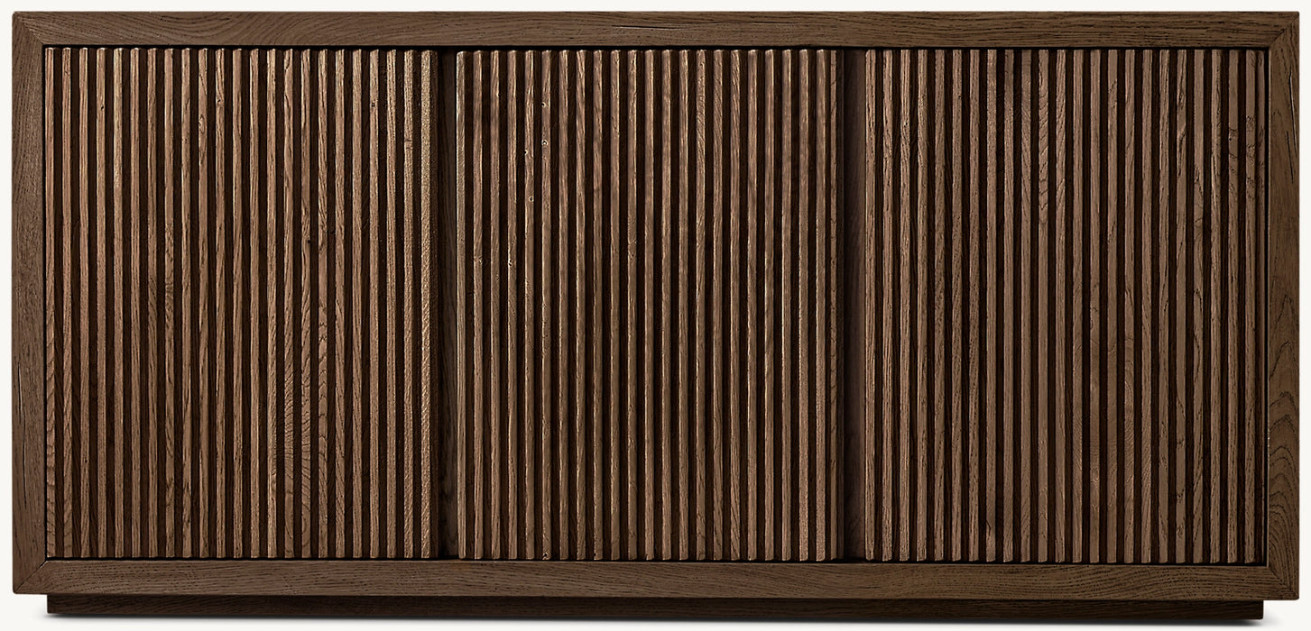 Reclaimed Oak Reeded Triple-door Media Console