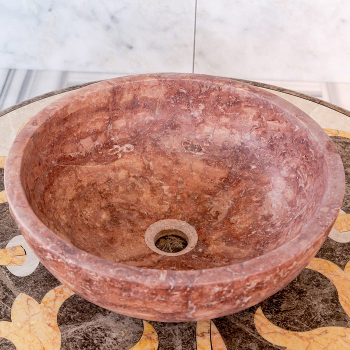 Red Travertine Natural Stone Round Above Vanity Bathroom Sink Honed/Matte NTRVS15