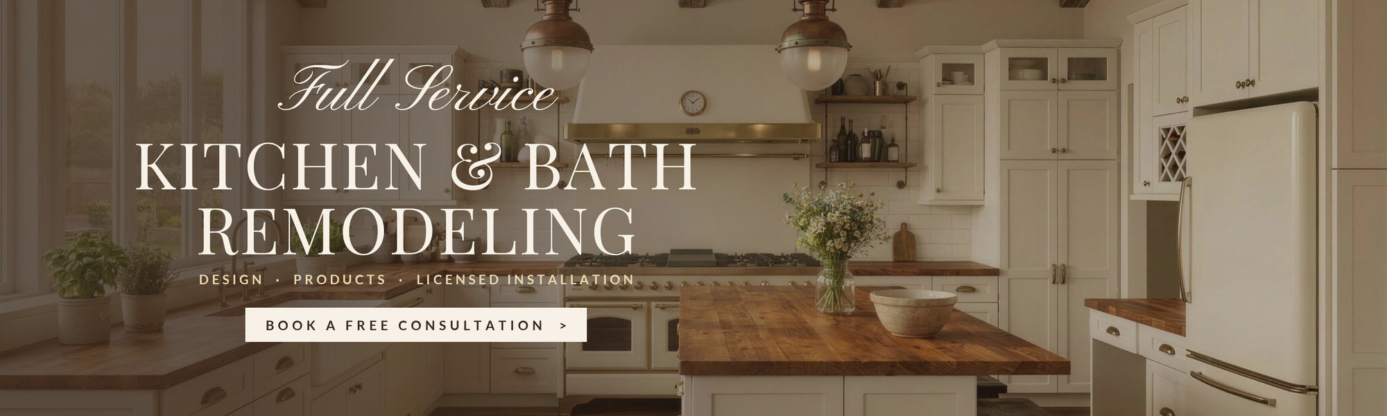 Full service kitchen and bath remodeling — design, products and licensed installation. Book a free consultation.