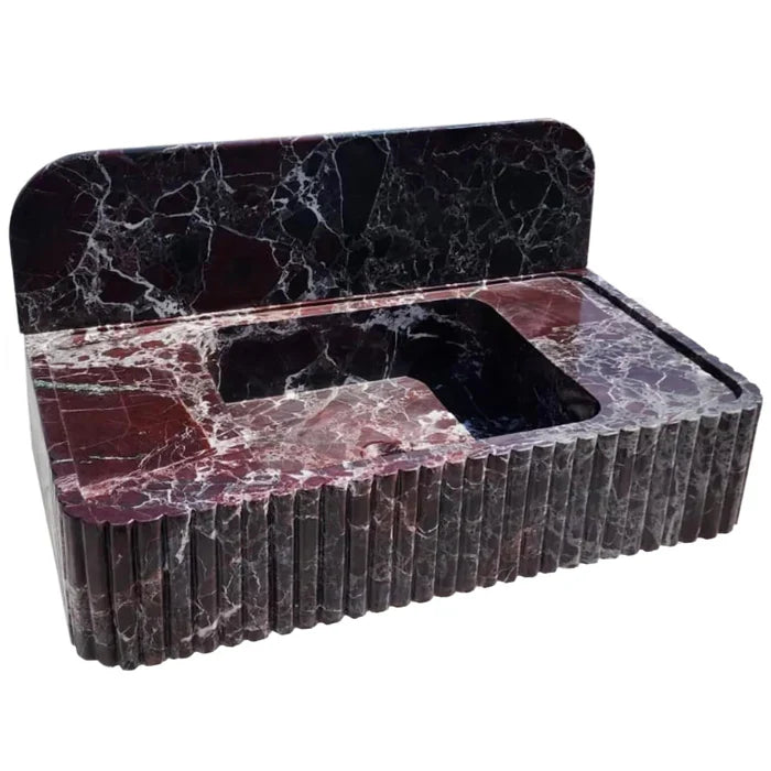 Rosso Levanto Marble Fluted Wall Mount Sink 8 Inch Backsplash