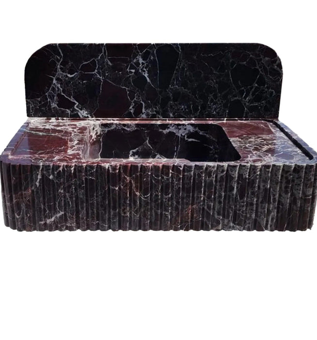 Rosso Levanto Marble Fluted Wall Mount Sink 8 Inch Backsplash