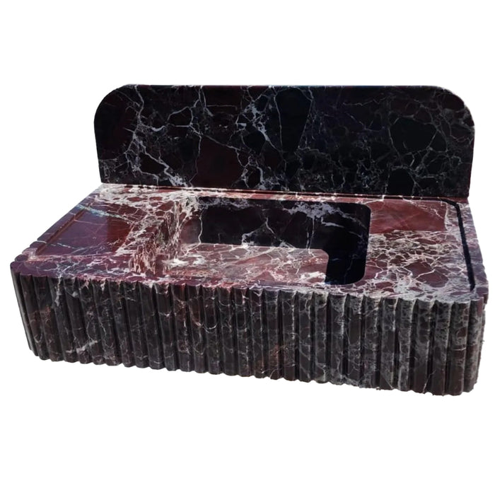 Rosso Levanto Marble Fluted Wall Mount Sink 8 Inch Backsplash
