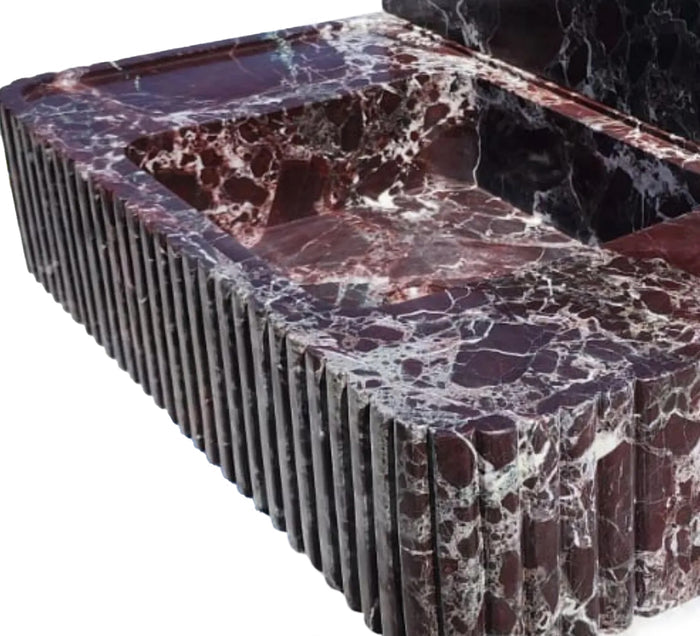 Rosso Levanto Marble Fluted Wall Mount Sink 8 Inch Backsplash