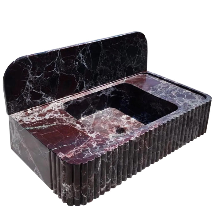Rosso Levanto Marble Fluted Wall Mount Sink 8 Inch Backsplash