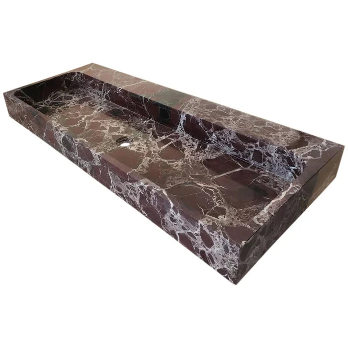 Rosso Levanto Marble Rectangular Wall-Mount Sink 20 x 48 x 5