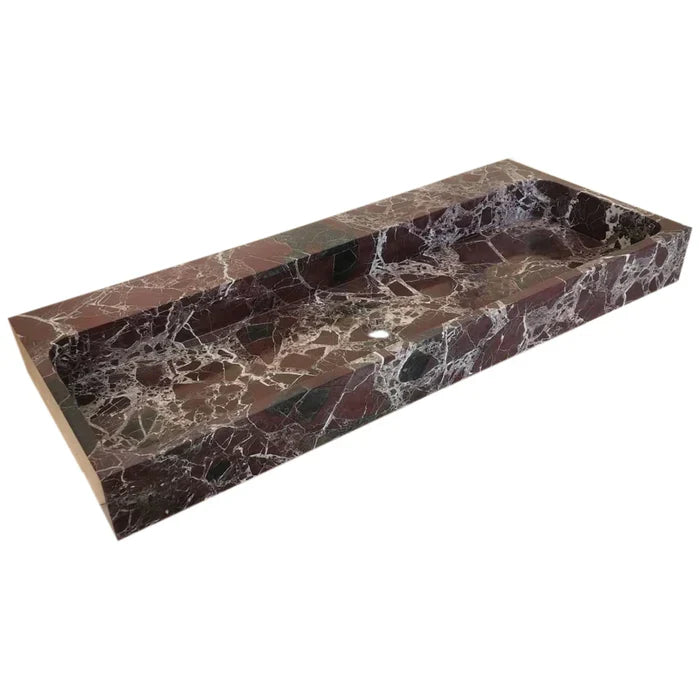 Rosso Levanto Marble Rectangular Wall-Mount Sink 20 x 48 x 5