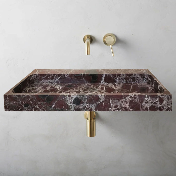 Rosso Levanto Marble Rectangular Wall-Mount Sink 20 x 48 x 5