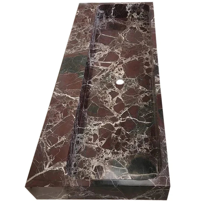 Rosso Levanto Marble Rectangular Wall-Mount Sink 20 x 48 x 5