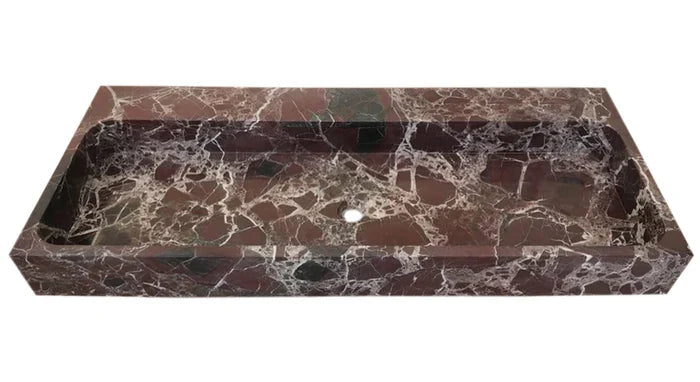 Rosso Levanto Marble Rectangular Wall-Mount Sink 20 x 48 x 5