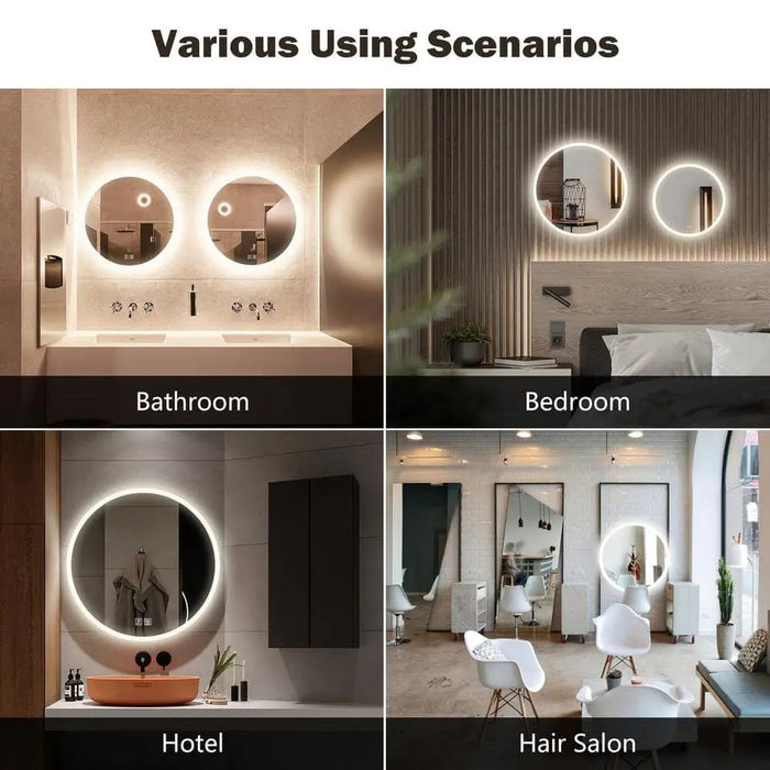 Round LED Bathroom Vanity Mirror With Dimmable Lights