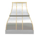 Curved Stainless Steel Custom Range Hood with Brass Accents