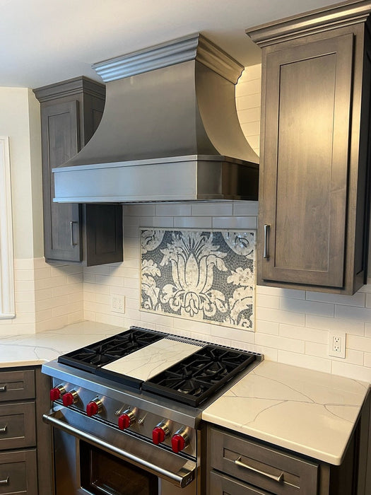 Curved Stainless Steel Custom Range Hood with Crown and Clipped Corners
