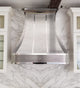Curved Brushed Stainless Steel Custom Kitchen Hood with Polished Accents
