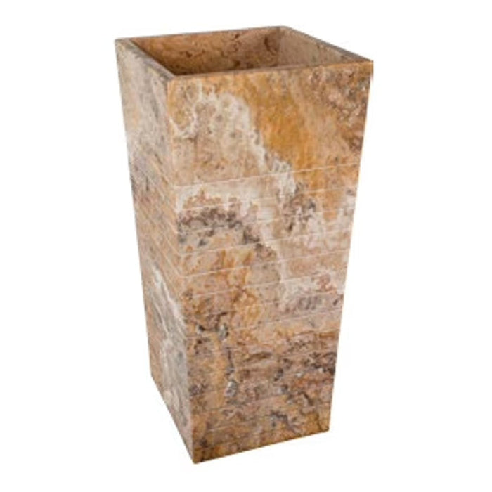 Scabos Travertine Cone Pedestal Sink - Hand Carved Sculptural