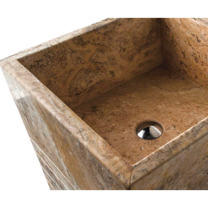 Scabos Travertine Cone Pedestal Sink - Hand Carved Sculptural