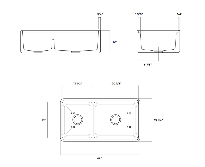 LaToscana 36 Fireclay Sink Reversible Double Bowl LDL3619W