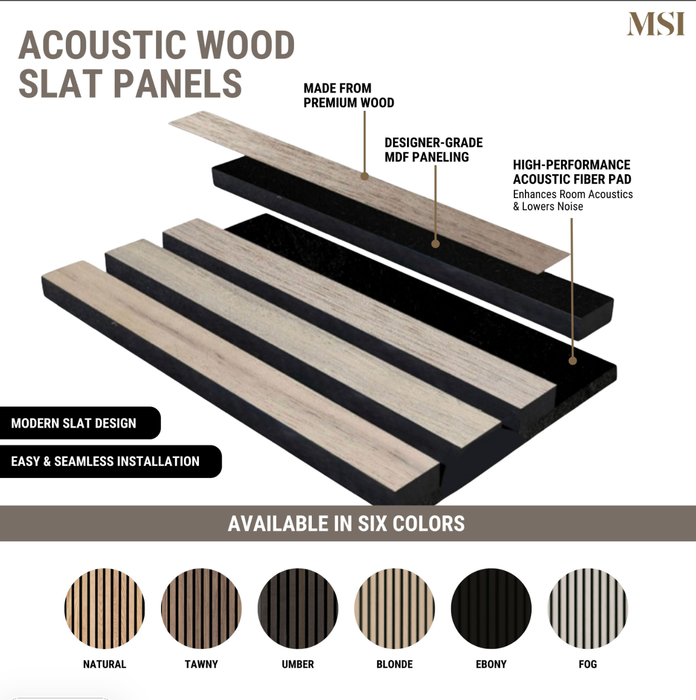 MSI Tawny Acoustic Wood Slat Wall Panels WPNL-ACWFLTTAWN9.5X120