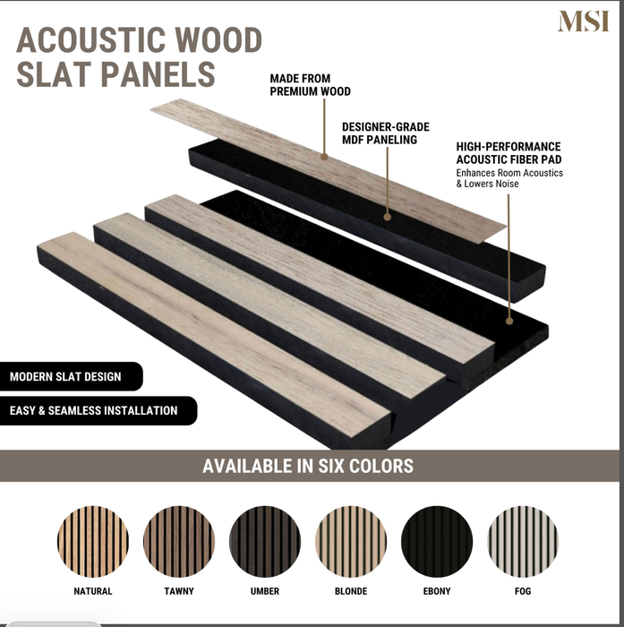 MSI Umber Acoustic Wood Slat Wall Panels WPNL-ACWFLTUMBE9.5X120