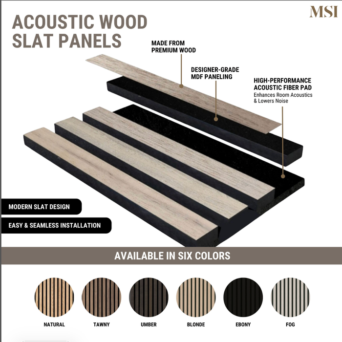 MSI Fog Acoustic Wood Slat Panels WPNL-ACWFLTFOG9.5X94.5