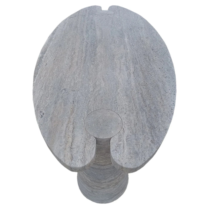 Silver Travertine Vein-Cut Coffee Table with Conic Legs Honed