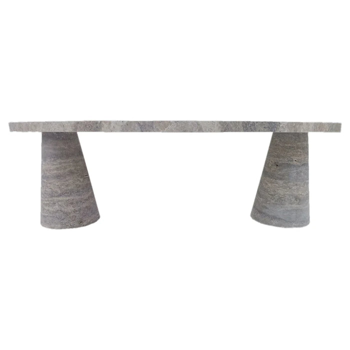 Silver Travertine Vein-Cut Coffee Table with Conic Legs Honed