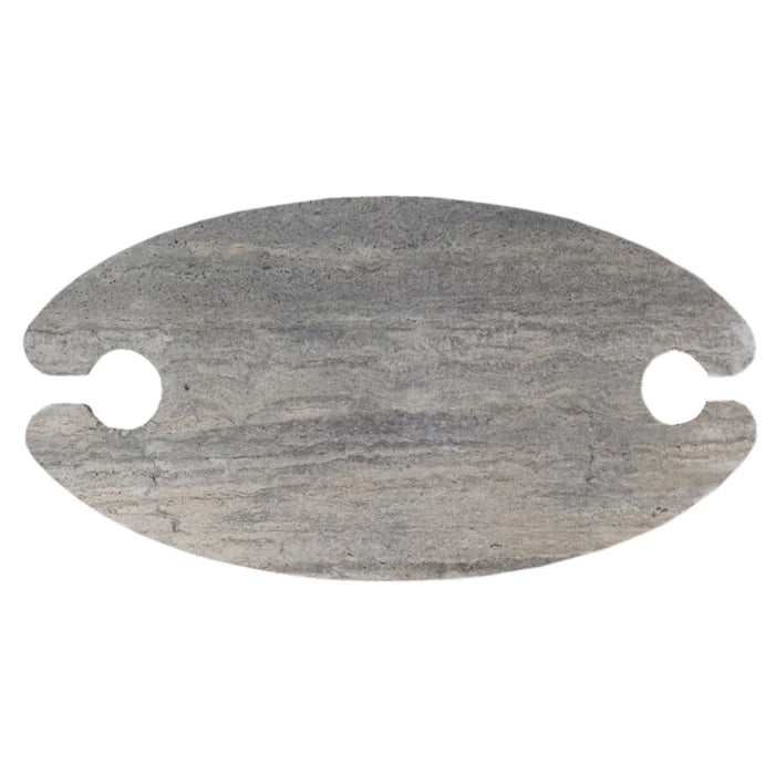 Silver Travertine Vein-Cut Coffee Table with Conic Legs Honed