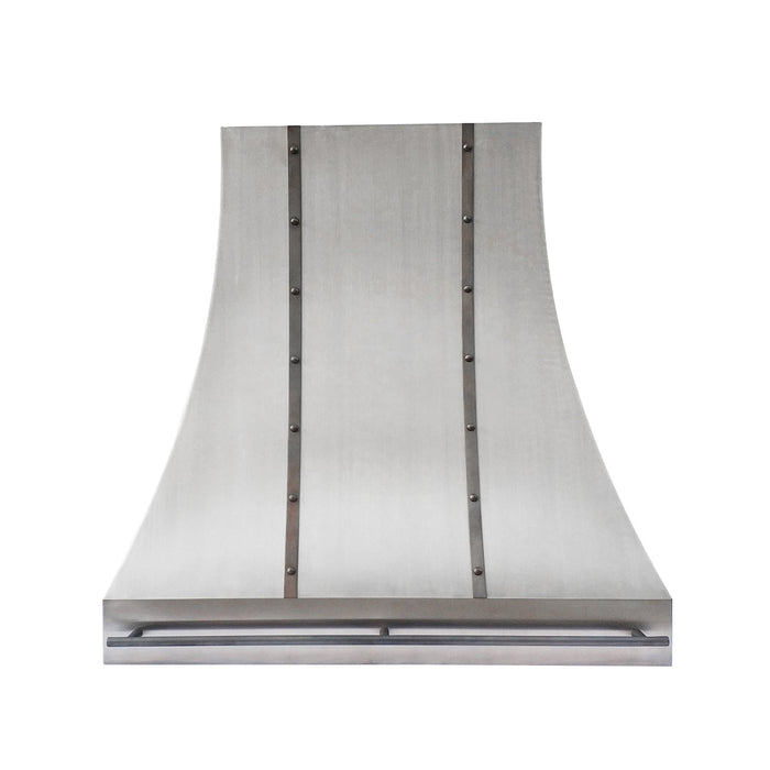 Stainless Steel Custom Range Hoods with Dark Copper Strap and Pot Rail