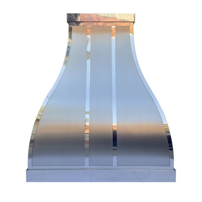 Stainless Steel Custom S-Curve Range Hood with Mirror Bands