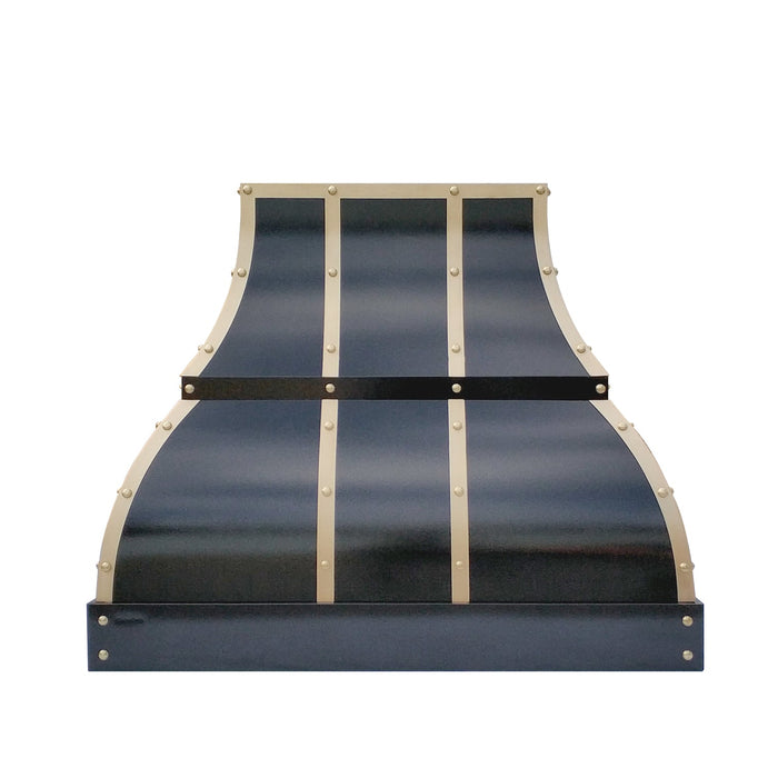 Bell Black Stainless Steel Custom Vent Hood with Brass Accents