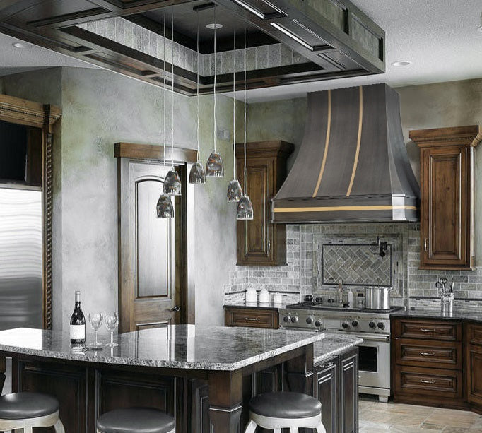 Sweep Stainless Steel Custom Range Hood with Brass Bands