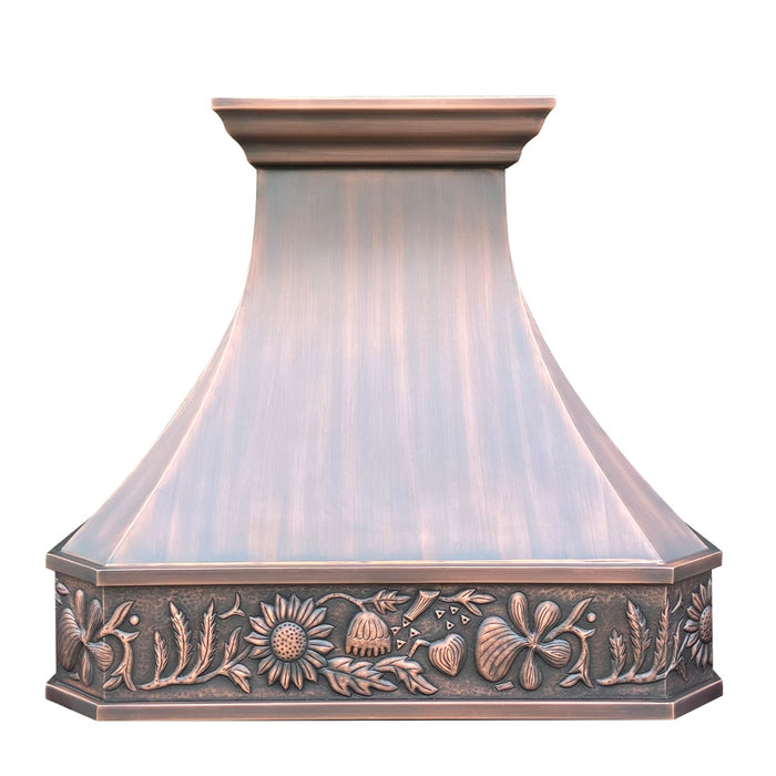 Sweep Vintage Custom Copper Range Hood with Sunflower Apron