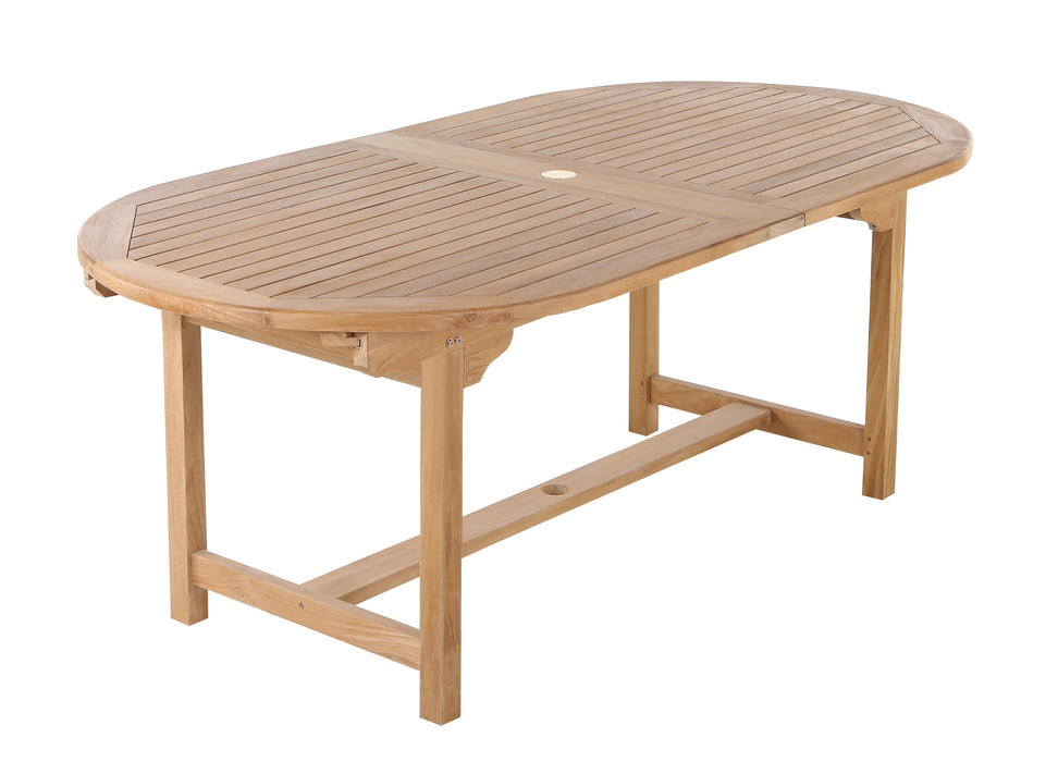 Åre Adjustable 6-8 Person Natural Teak Outdoor Dining Table – 79″-118″