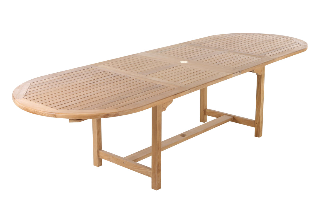 Åre Adjustable 6-8 Person Natural Teak Outdoor Dining Table – 79″-118″