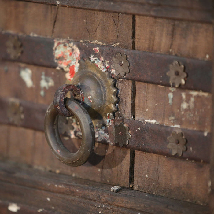 1800s Antique Teak Wood Distressed Rustic Door With Metal Straps