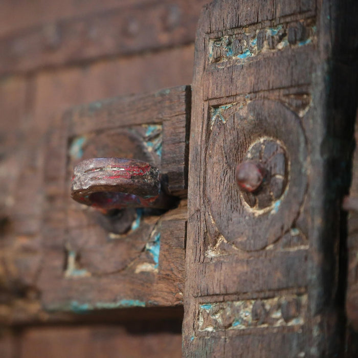 1800s Antique Teak Wood Carved Indian Door