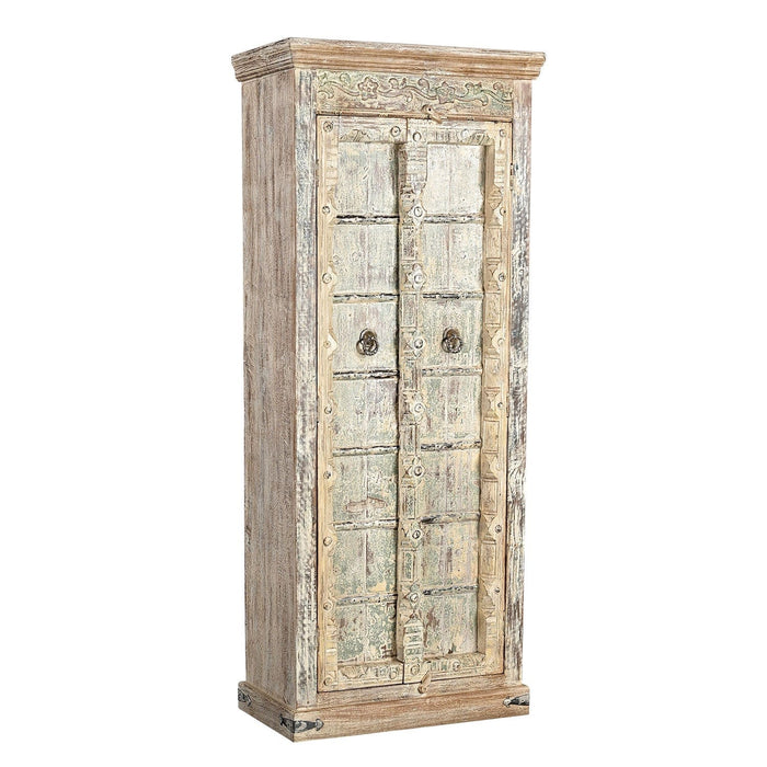 82 in. Tall Distressed White Antique Door Upcycled Solid Wood Armoire