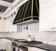 Black Taper Stainless Steel Custom Kitchen Hoods with Brushed Brass Straps