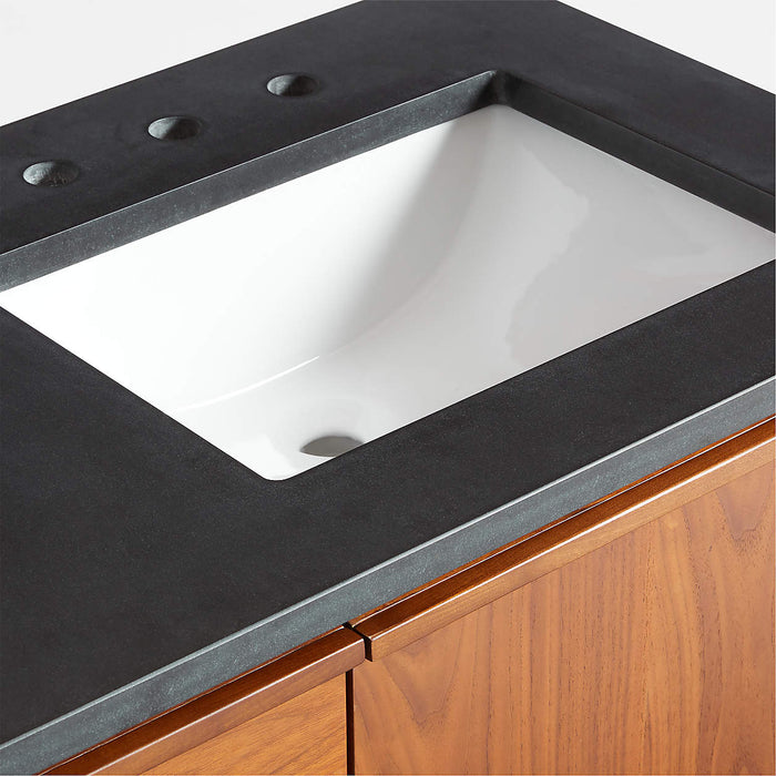 Tate 60" Black Granite Top Double Sink Vanity with Walnut Wood Doors 162064 - Farmhouse Kitchen and Bath