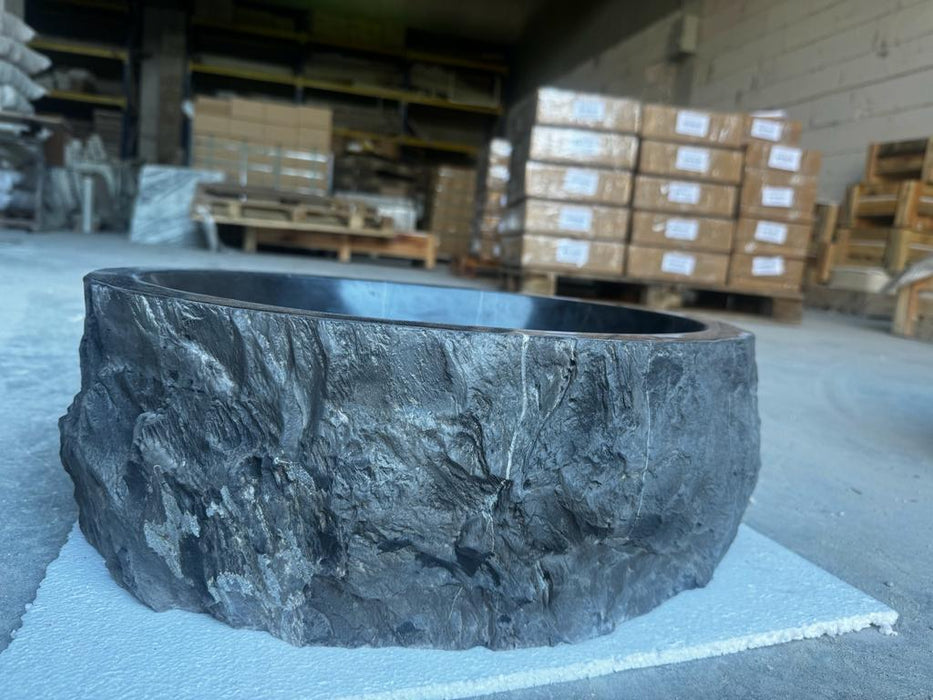 Black Rustic Marble Handcrafted Vessel Sink Turkish Bathroom Above Vanity 14x17 Inches