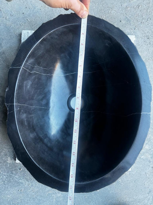 Black Rustic Marble Handcrafted Vessel Sink Turkish Bathroom Above Vanity 14x17 Inches