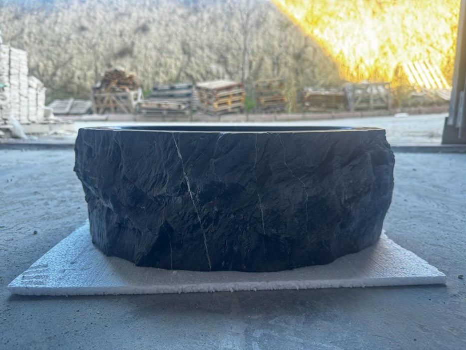 Black Rustic Marble Handcrafted Vessel Sink Turkish Bathroom Above Vanity 14x17 Inches