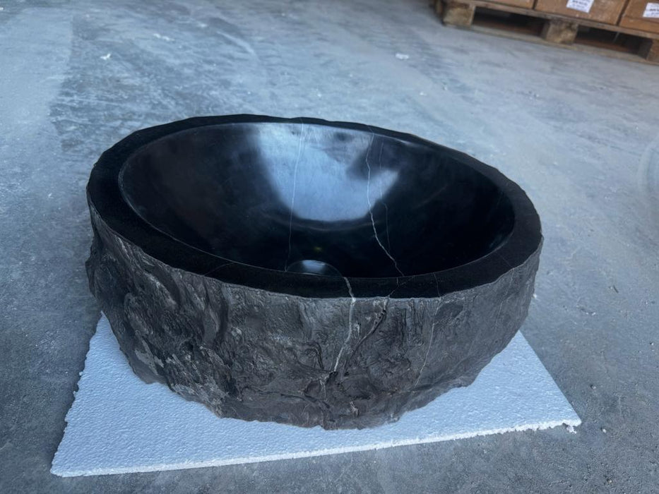 Black Rustic Marble Handcrafted Vessel Sink Turkish Bathroom Above Vanity 14x17 Inches